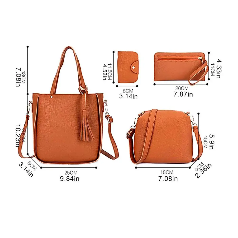 Women 4 Piece Set Handbag and Shoulder Bag and Wallet and Card Holder Elegant Multifunctional Daypack Large Capacity Travel Bags Shoulder Bags