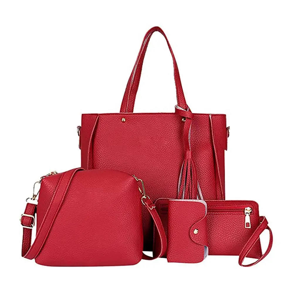 Women 4 Piece Set Handbag and Shoulder Bag and Wallet and Card Holder Elegant Multifunctional Daypack Large Capacity Travel Bags Shoulder Bags