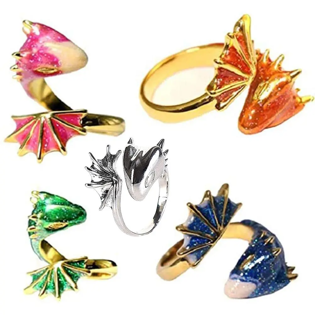5 Pcs Rings for Women Topaz Dragon Ring Open Rings Adjustable Gothic Dragon Rings for Women Men