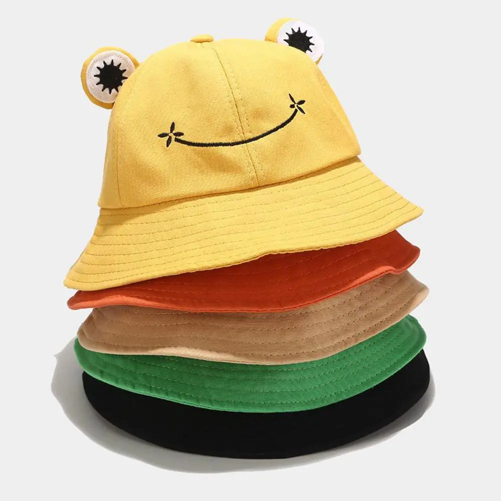 Cartoon Frog Bucket Hat Cute Summer Bucket Sun Hat Wide Brim Fisherman Hat for Adults Children Women Men