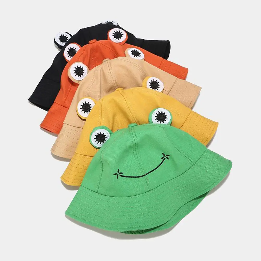 Cartoon Frog Bucket Hat Cute Summer Bucket Sun Hat Wide Brim Fisherman Hat for Adults Children Women Men