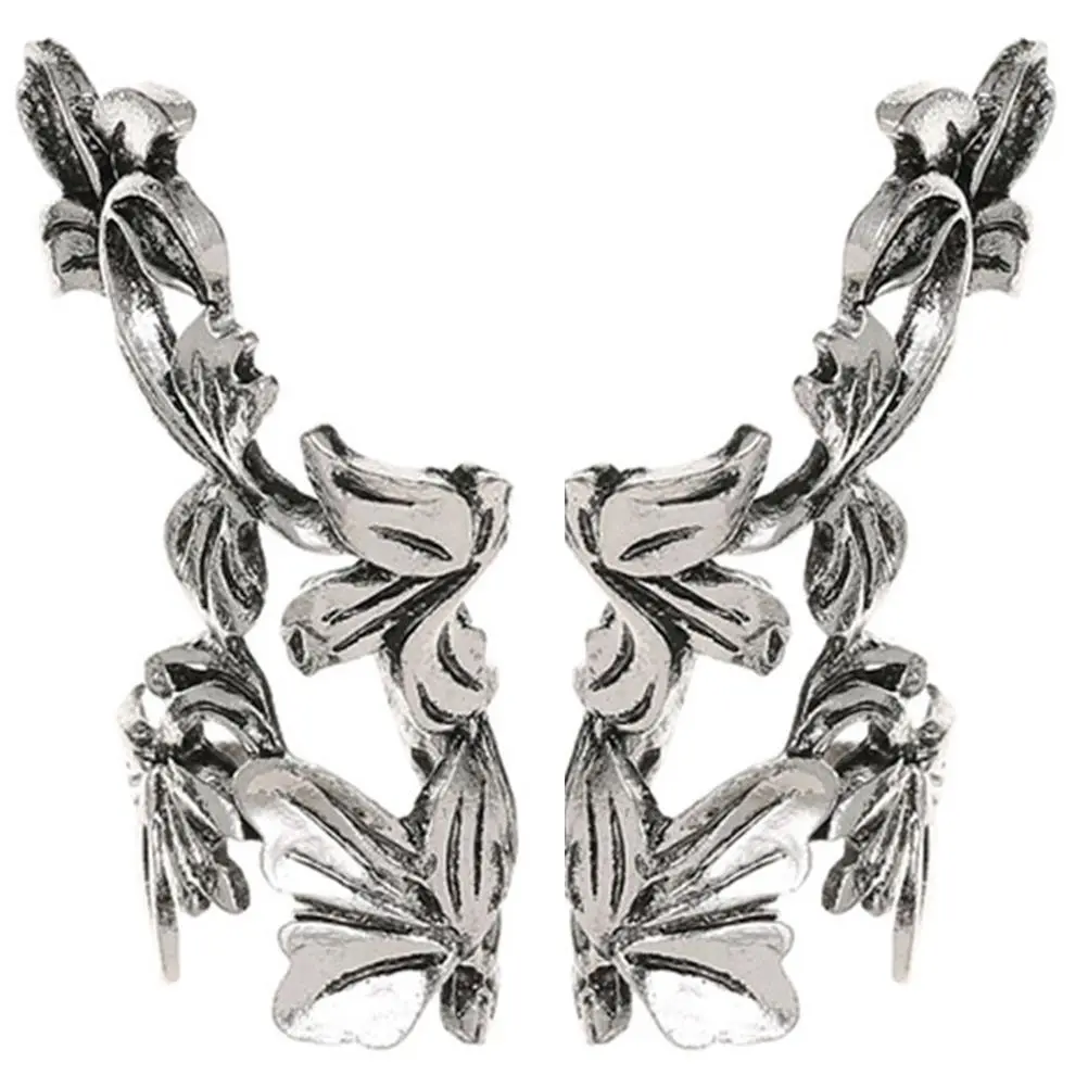 2 Pair Retro Hollow Ear Clips Gorgeous Clip Earrings for Women Alloy Vintage Leaf Ear Clip Earrings