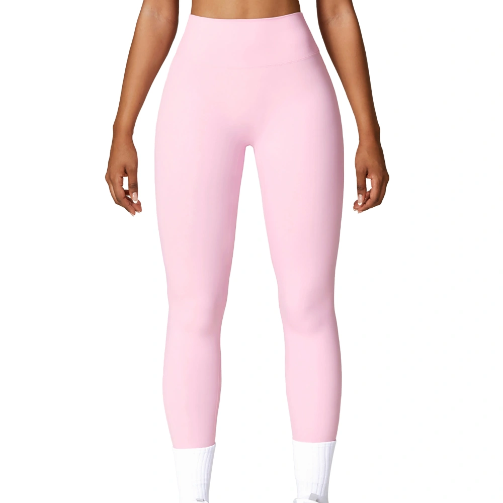 High Waisted Leggings for Women Butt Lifting Yoga Pants Solid Quick Dry Elastic Workout Gym Long Pants Pink S