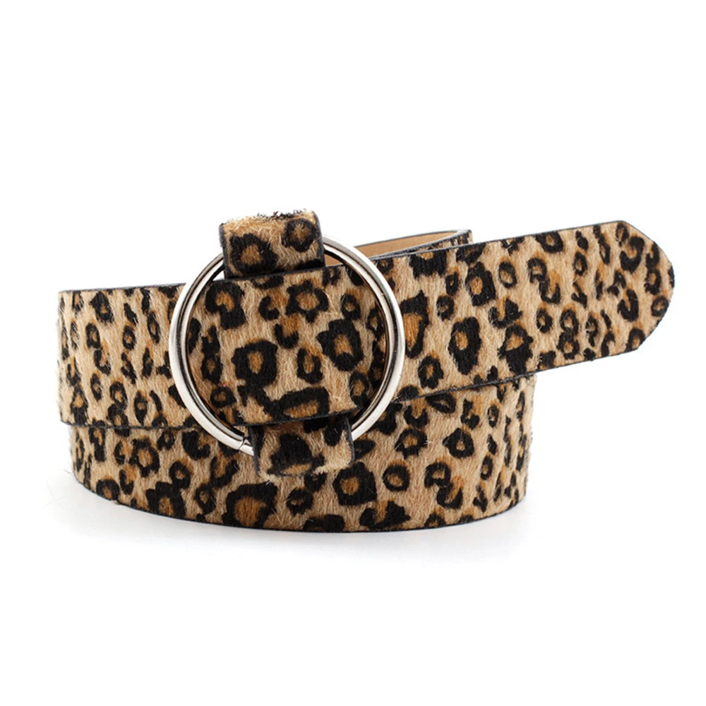 Women Round Buckle Belt Fashionable Casual Adjustable Comfortable Texture Belt for Formal Loose Pants Dress Leopard Print Free Size