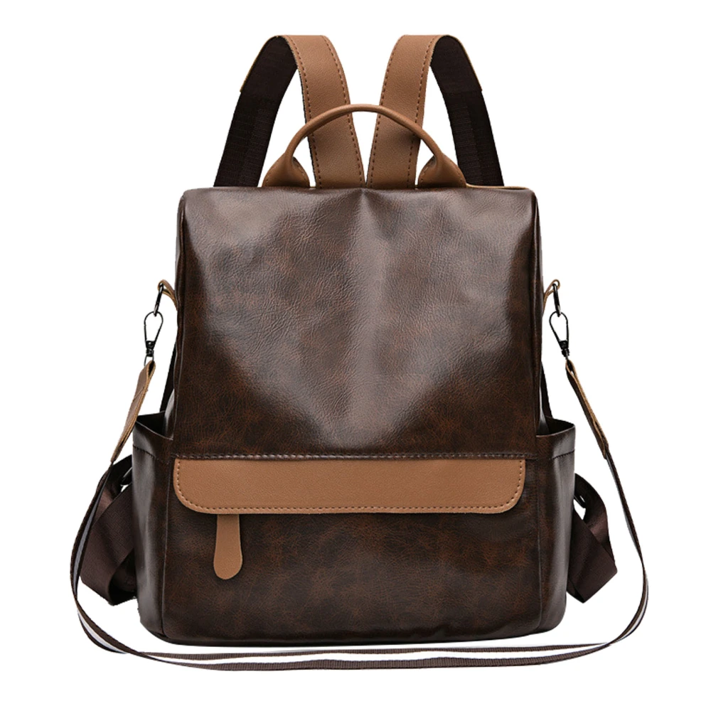 Women PU Leather Backpack Vintage Portable Zipper PU Leather Backpack for Dating Travel Dark Brown 10.6 X 4.7 X 13.4in