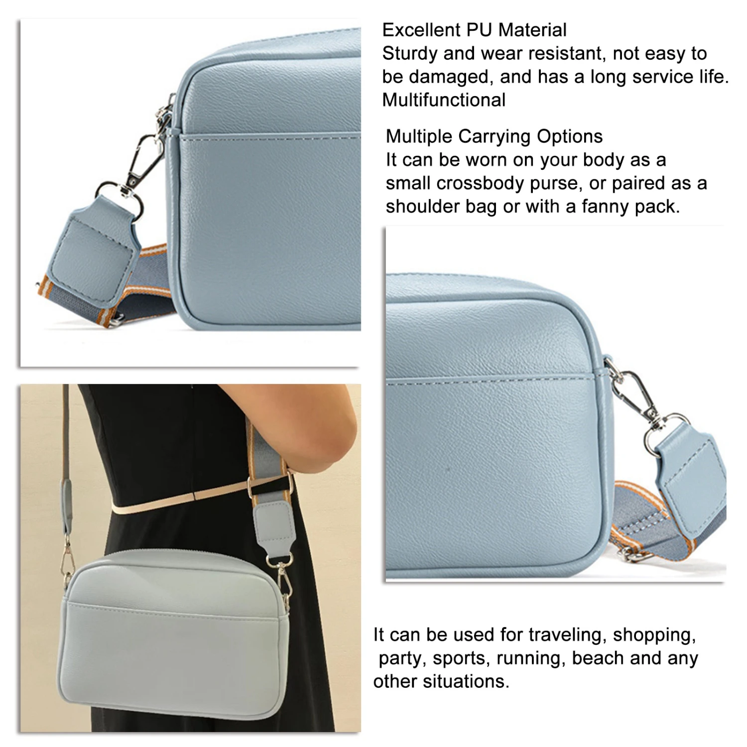 Women Messenger Bag Large Capacity Multifunctional Fashion Shoulder Bag for Work Blue 20cmx13cmx8cm