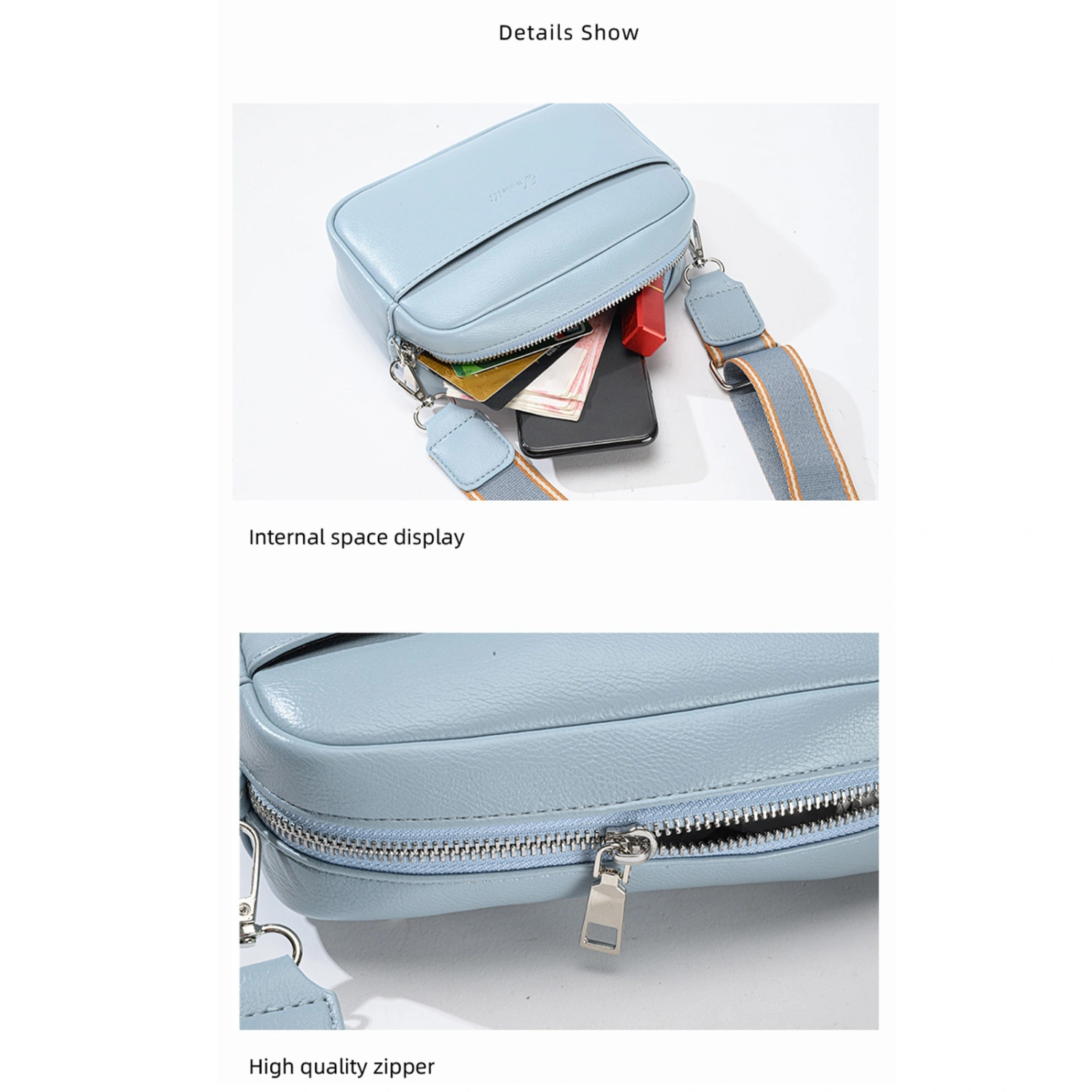 Women Messenger Bag Large Capacity Multifunctional Fashion Shoulder Bag for Work Blue 20cmx13cmx8cm