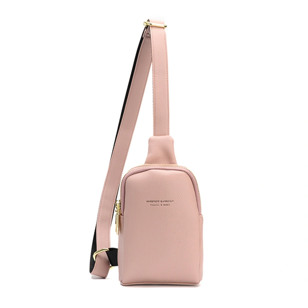 Women Sling Bag with Adjustable Straps Double Zipper Pocket PU Leather Shoulder Fashion Chest Bag Pink 6.9 X 4.9 X 2.8in