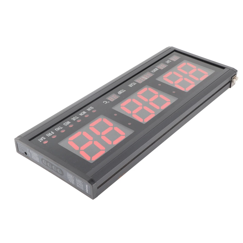 Large Digital LED Wall Timer Battery Clock With Calendar Temperature (Red) UK Plug 110‑240V