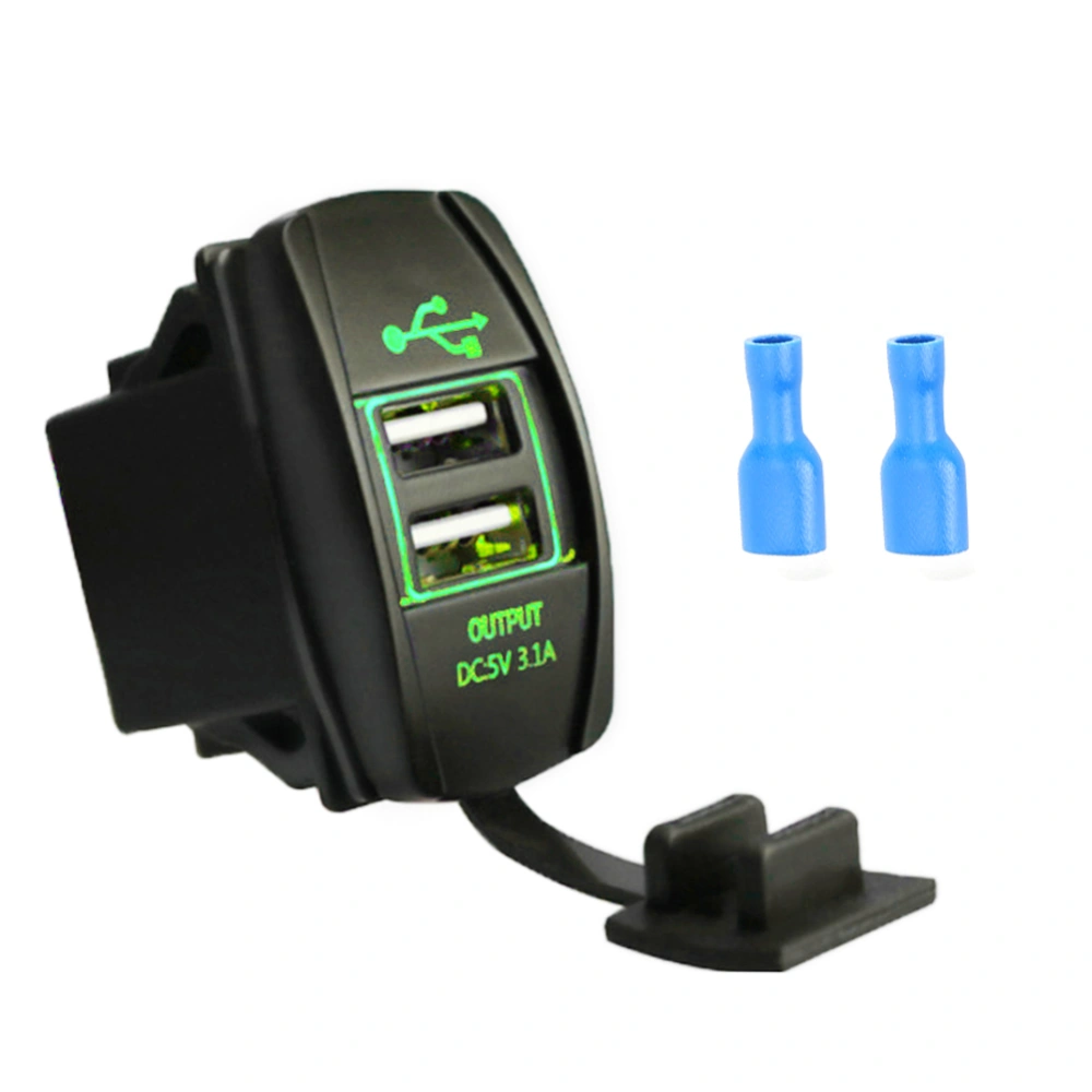 Double USB Power Charger 12-24V 3.1A for Car Boat Motorcycle Universal Green Light