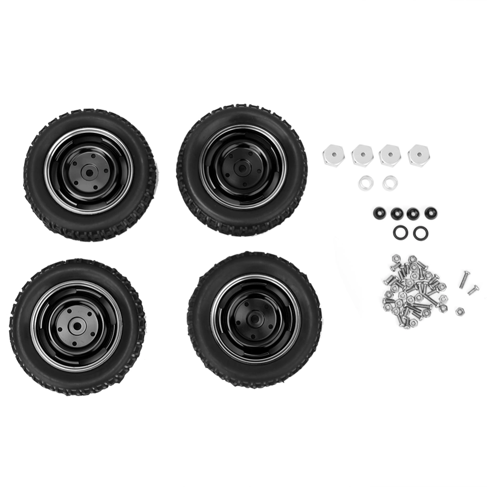 Metal 4 Hole U shaped Tire Rubber Tires Aluminum Alloy Rims Fit for MN D90 MN-91 FJ-45(Black MN-024BL )