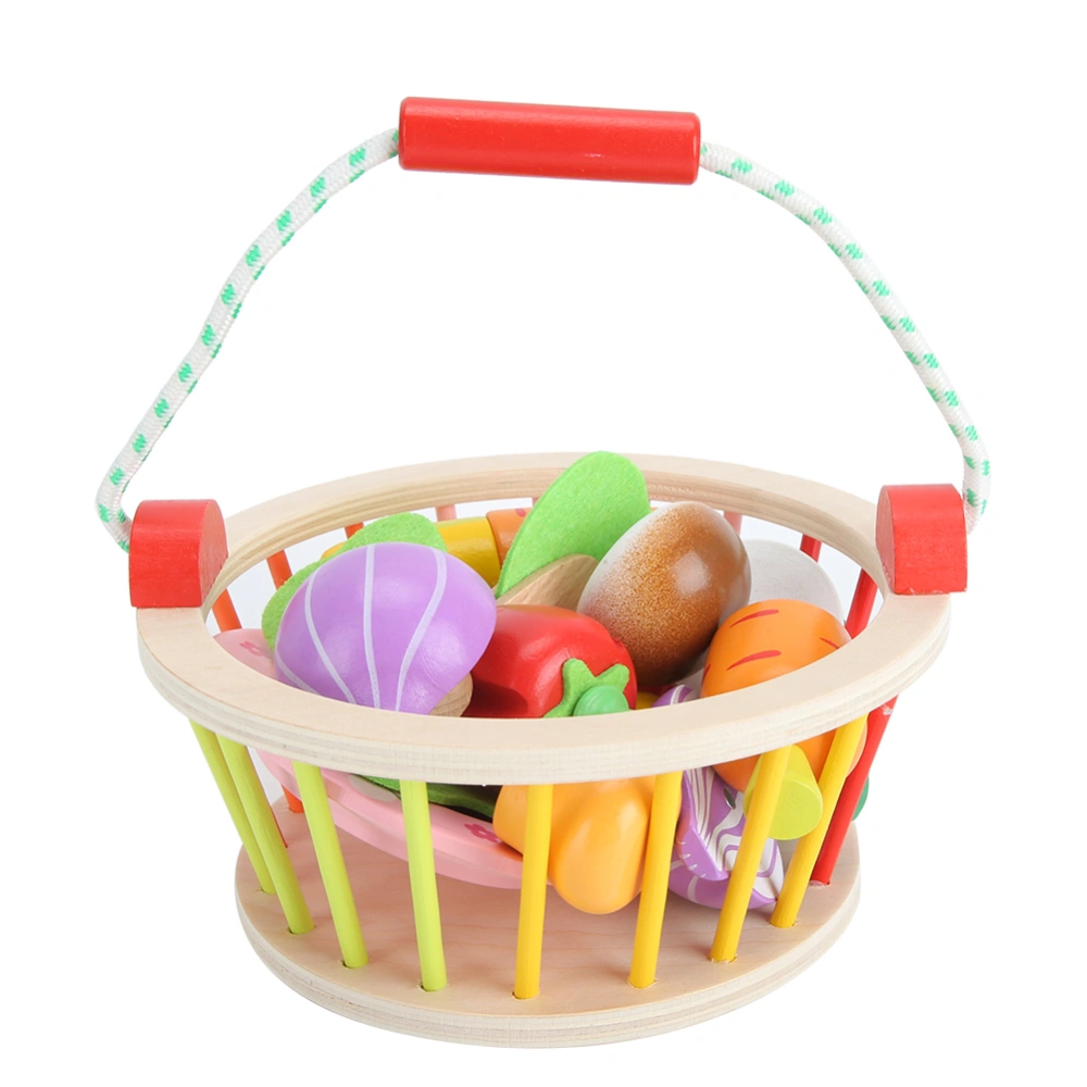 Children Educational Toy Simulation Fruit Vegetable Cut Set Wooden Basket Play House Toys