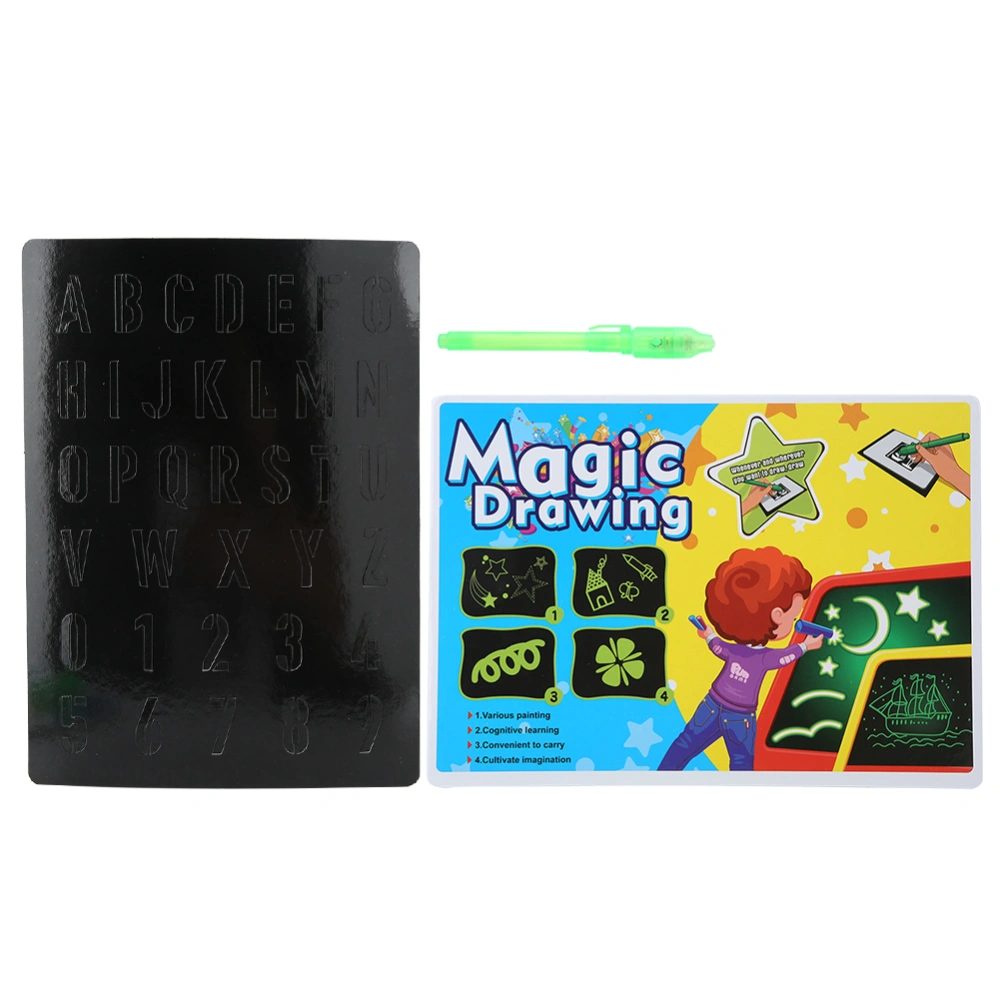 Painting Board Luminous Glowing Fluorescent Board 3D Drawing Board for ChildrenYellow English A4