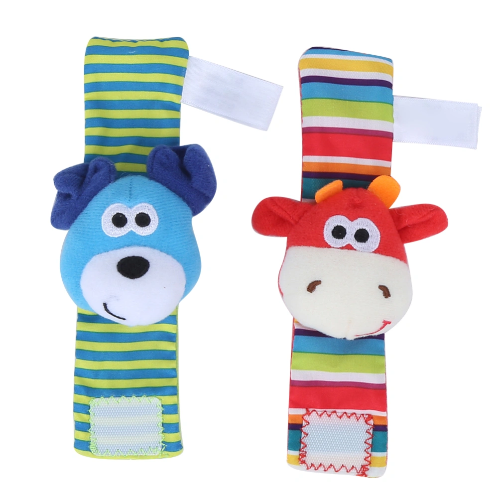 Baby Soft Plush Wrist Rattle Toy Infant Cute Cartoon Animal Wrist Rattles Toy Gift002 Color Card Wrist Rattle(A Pair)