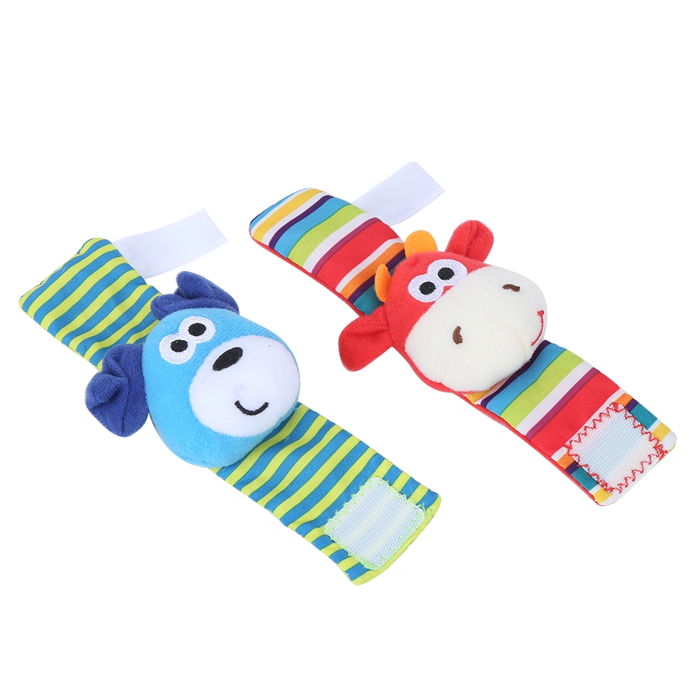 Baby Soft Plush Wrist Rattle Toy Infant Cute Cartoon Animal Wrist Rattles Toy Gift002 Color Card Wrist Rattle(A Pair)