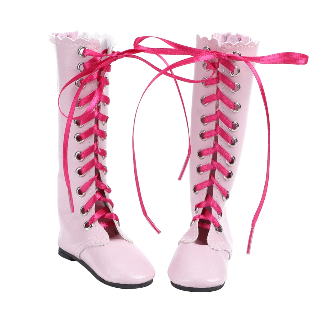 60cm Doll Lace Up Boots Girls Kid Exquisite Doll Boots Shoes Children Toy Accessory(Flat Boots Pink )