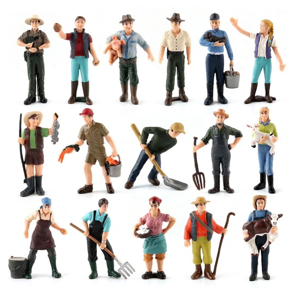 16pcs Simulation Farm Character Model Set Farmer Miniature Toy Figure Educational Toys