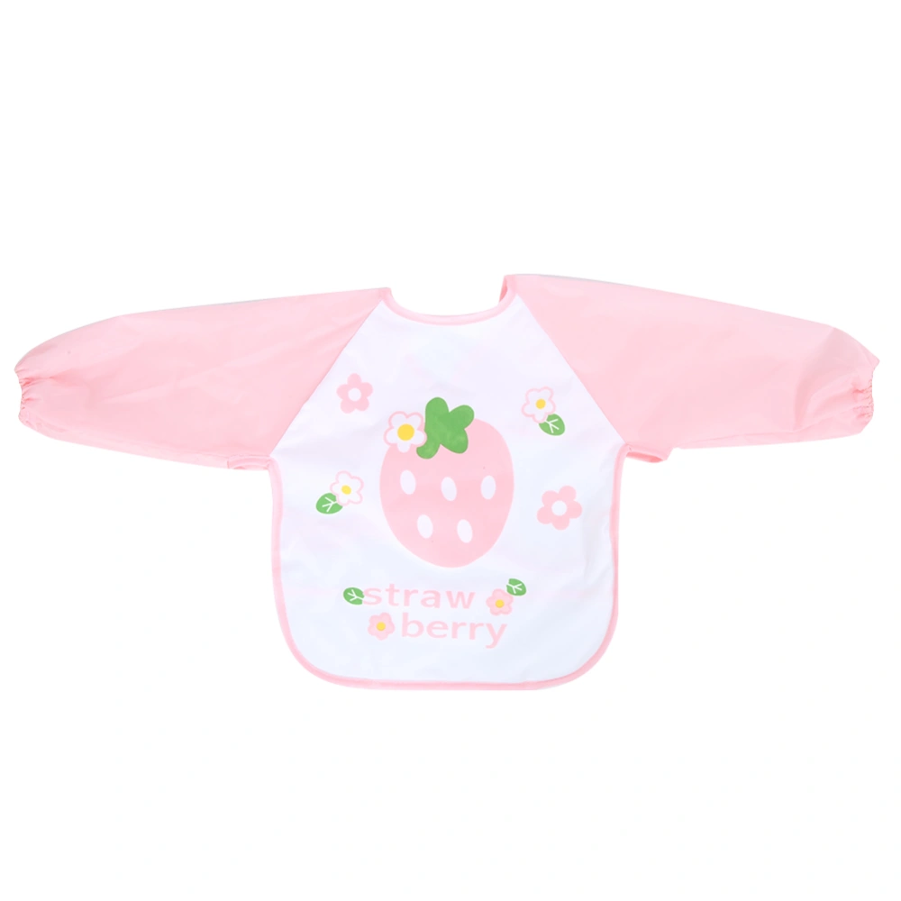 Cute Cartoon Baby Bibs Long Sleeve Waterproof Toddler Burp Feeding Apron with a PocketPink Strawberry Free Size