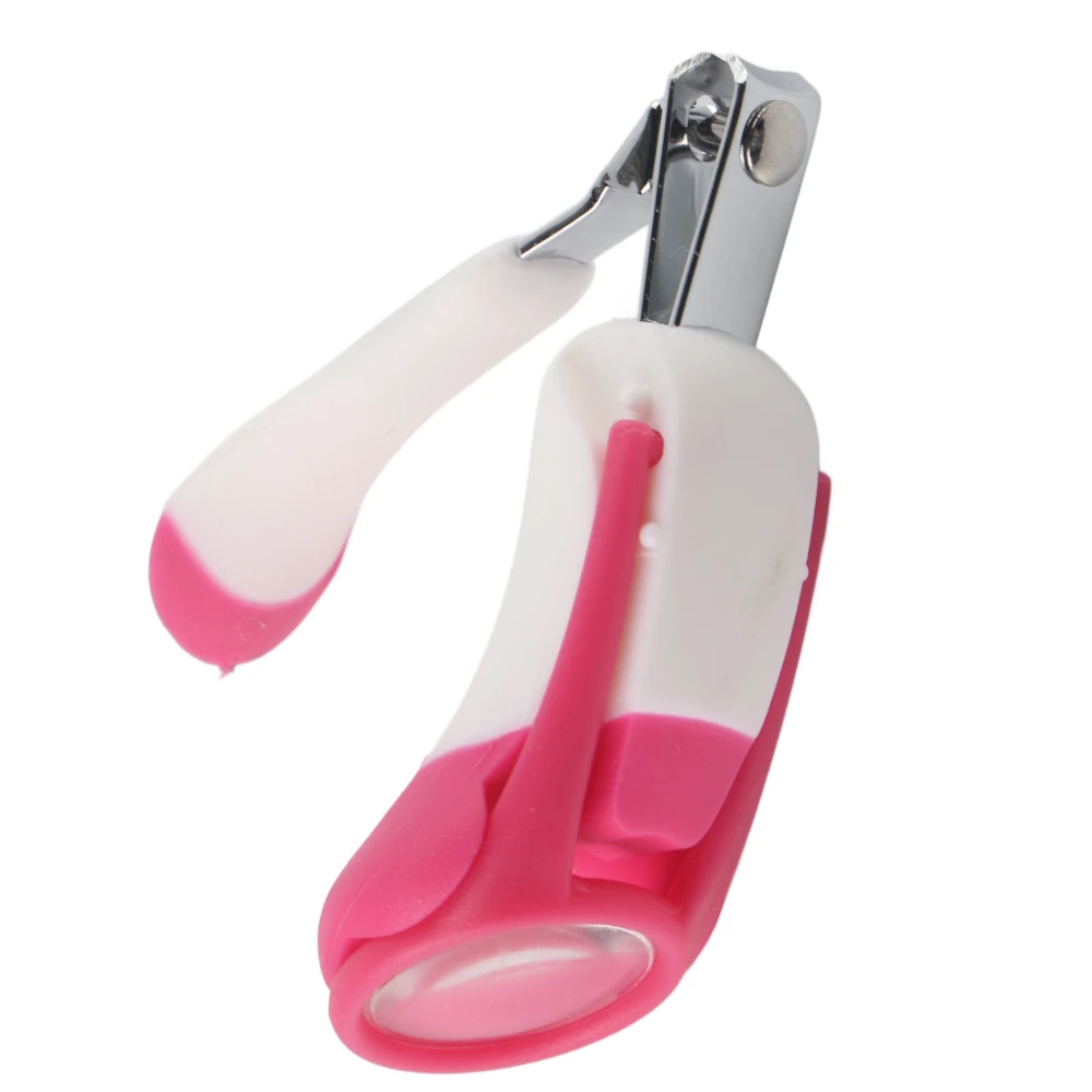 Baby Nail Clipper Infant Child Nail Care Tool with Magnifying Glass Pink Soft HandlePink