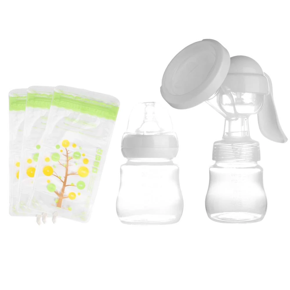 Manual Suction Breast Pump Adjustable Painless Baby Infant Feeding Milk BottleWhite