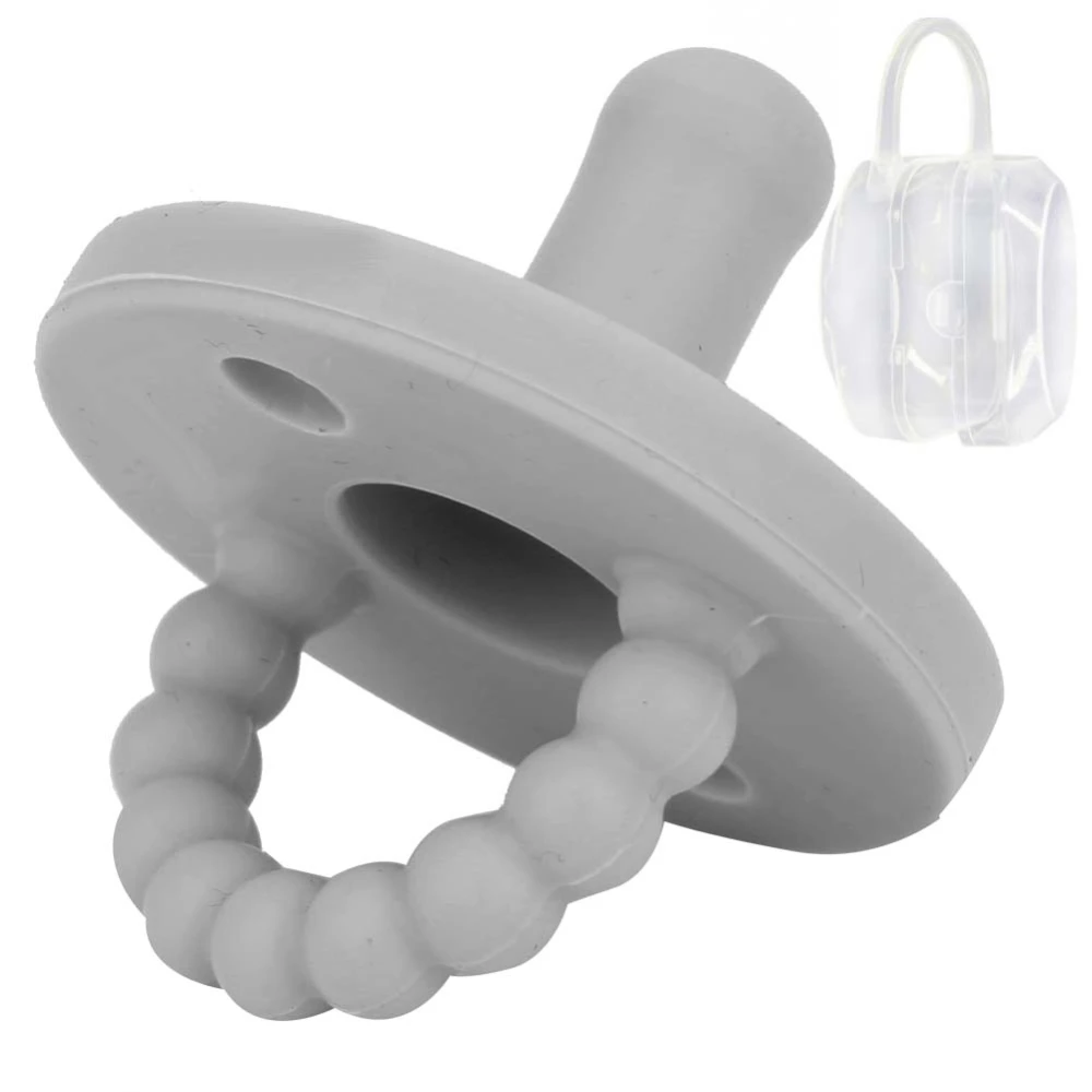 Portable Baby Food Grade Silicone Pacifier Infant Round Nipple Soother Care AccessoryLight Gray