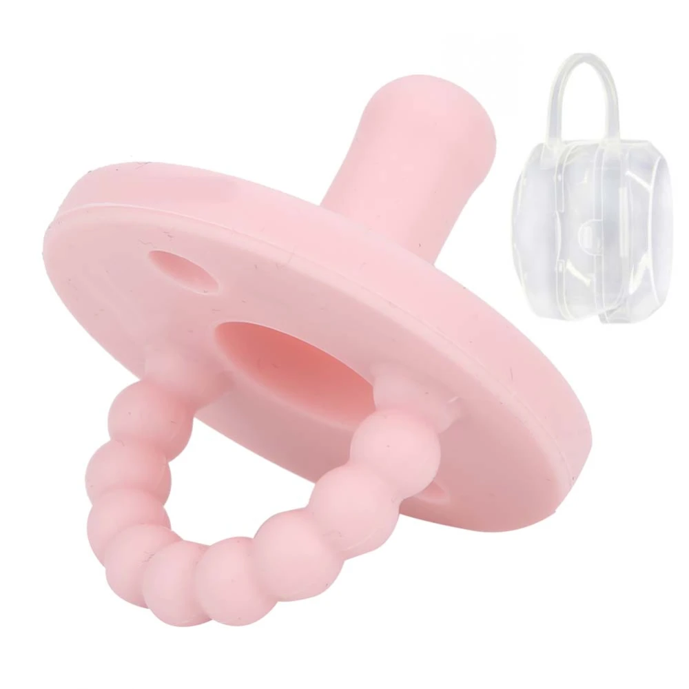 Portable Baby Food Grade Silicone Pacifier Infant Round Nipple Soother Care AccessoryPink