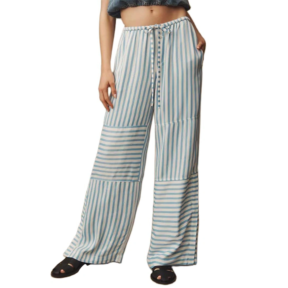 Women's Wide Leg Pants Drawstring Low Waist Striped Print Pants