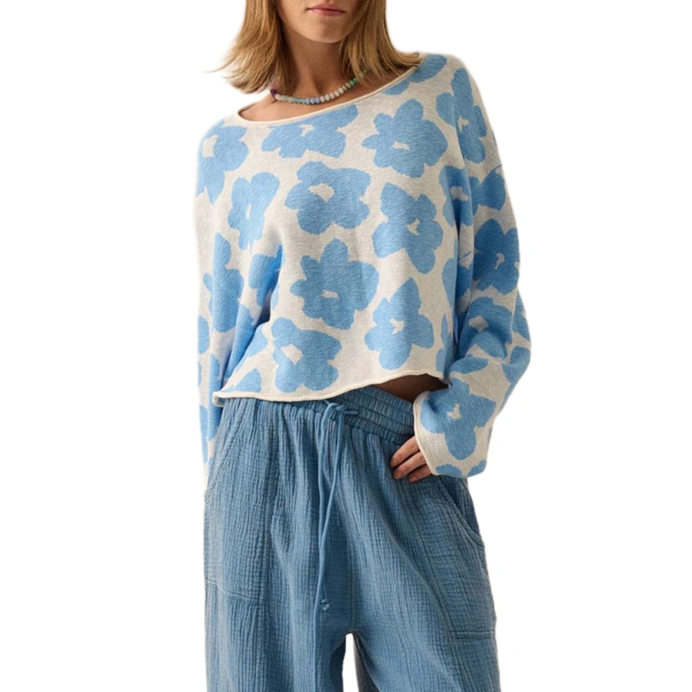 Women's Loose Sweater Floral Print Long Sleeve Round Neck Knitwear