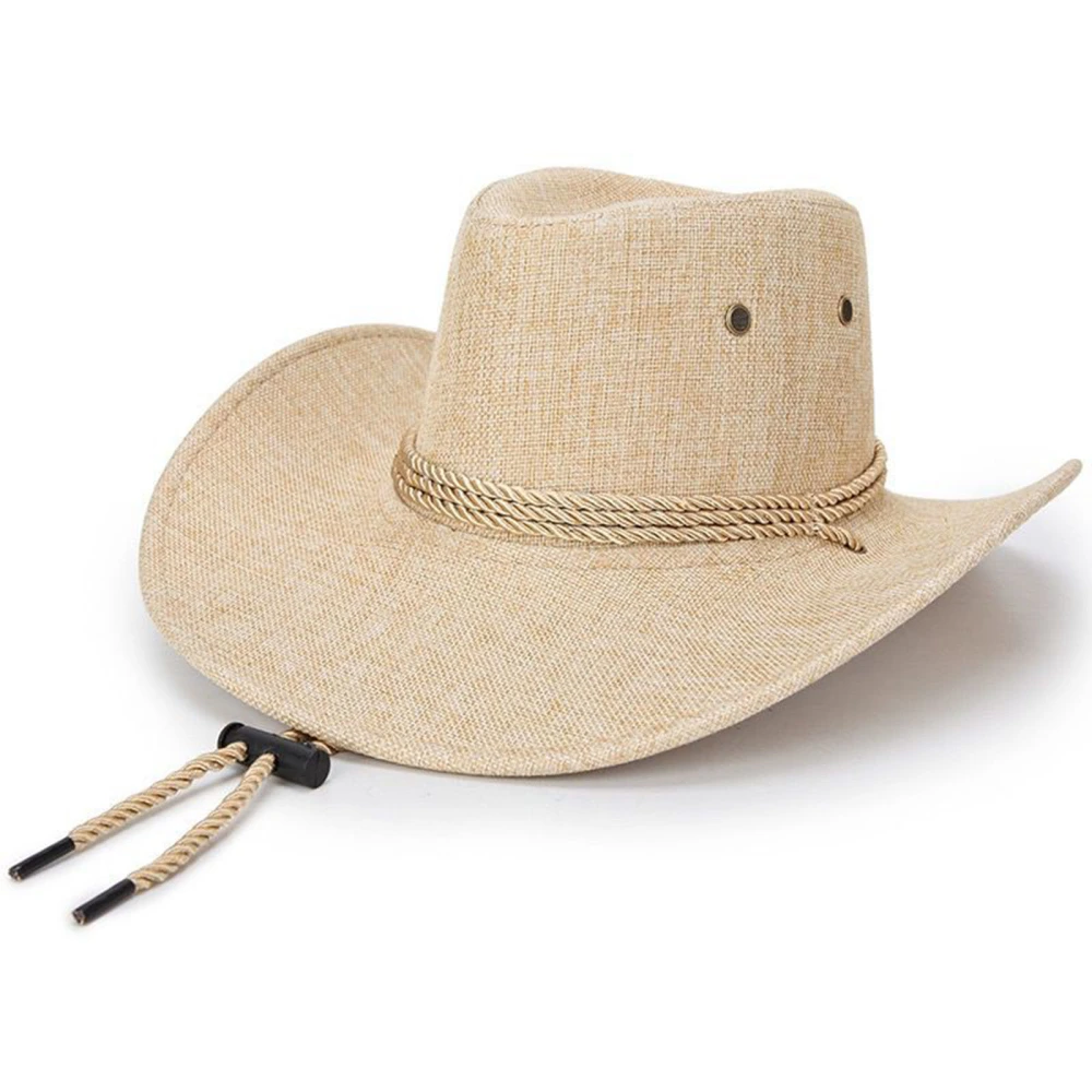 Men’s Cowgirl Hat Vintage Wide Brim Linen Hat Summer Western Hat