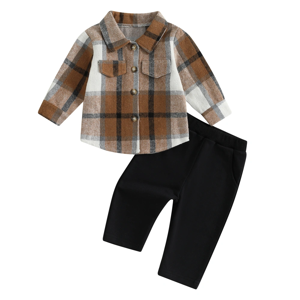 Toddler Boys Fall Outfits Plaid Long Sleeve Shirts Tops Pants