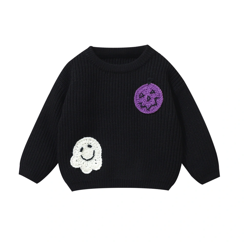 Baby Halloween Sweater, Long Sleeve Ghost Pumpkin Knit Pullover