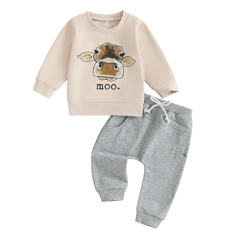 Kid Pants Set Cattle Letter Print Sweatshirt Pocket Long Pants Outfits