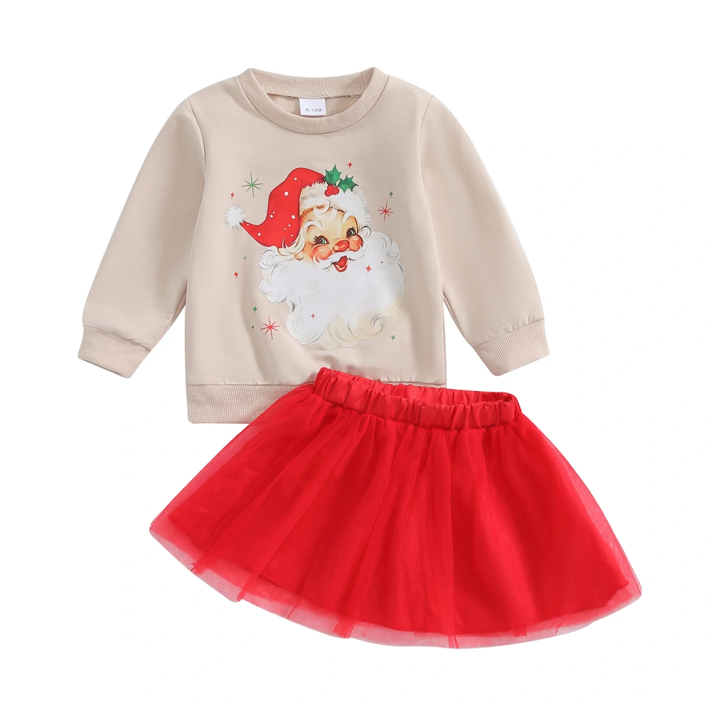 Little Girl Christmas Outfit, Santa Claus Print Sweatshirt Tulle Skirt