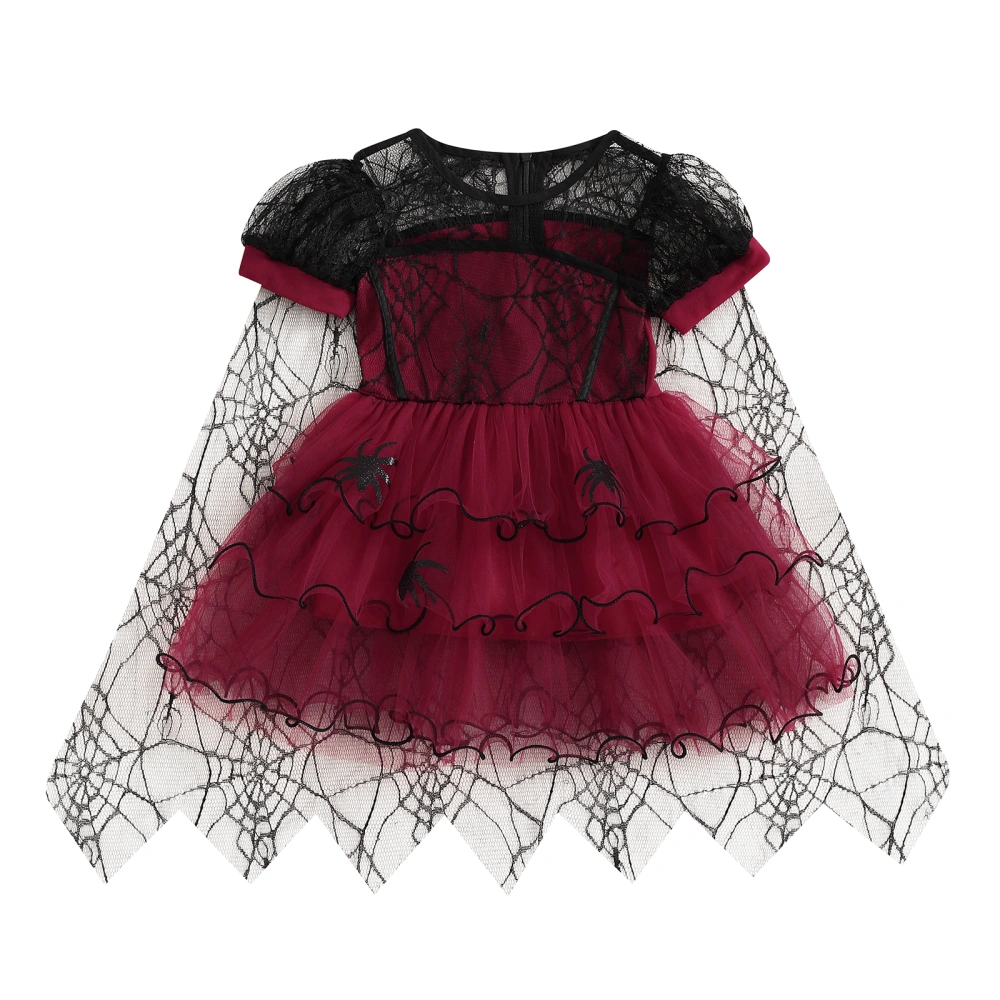 Little Girl Halloween Dress Spider Web Short Sleeve Layer Tulle Dress