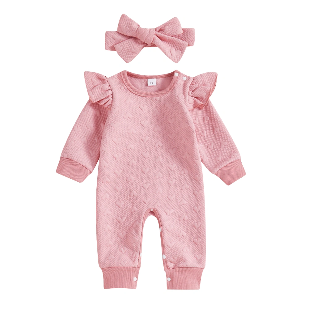 Baby Girl Heart Set Ruffled Trim Long Sleeve Romper Headband Outfits