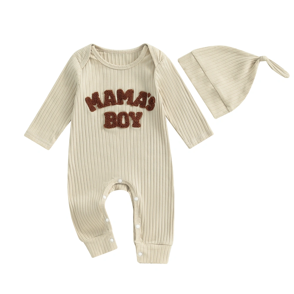 Baby Boy Bodysuit Letter Embroidered Ribbed Fall Jumpsuit Hat Outfit