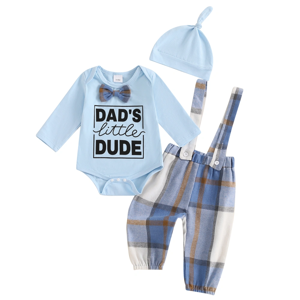 Baby Boy Outfit, Letter Romper Plaid Suspender Pants Hat 