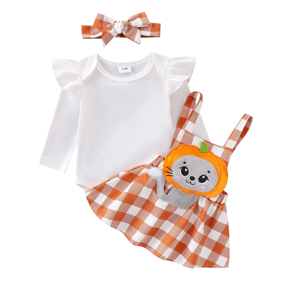 Baby Girl Halloween Outfit, Romper Patch Suspender Skirt Headband