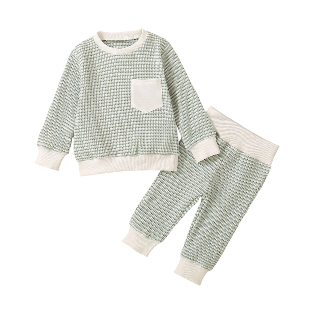 Boy Waffle Fall Clothes Stripe Long Sleeve Pocket Pullover Pants