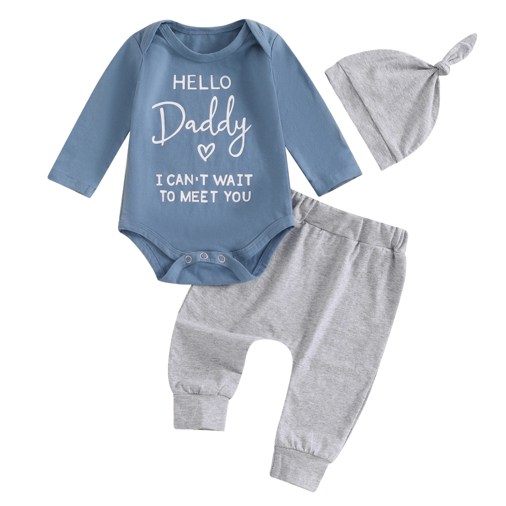 Boys 3PCS Sets Long Sleeve Letter Print Romper Solid Color Pants Hat