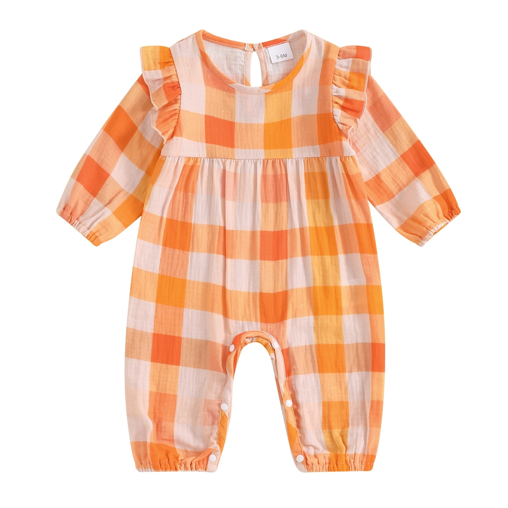 Baby Girls Checkered Romper Ruffled Long Sleeve Fall Jumpsuit