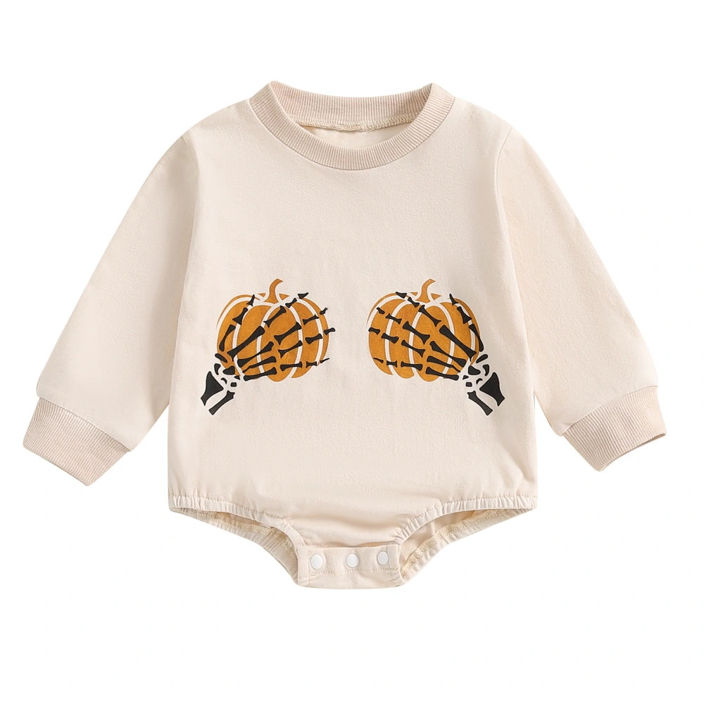 Baby Halloween Romper Long Sleeve Pumpkin Print Sweatshirt Romper