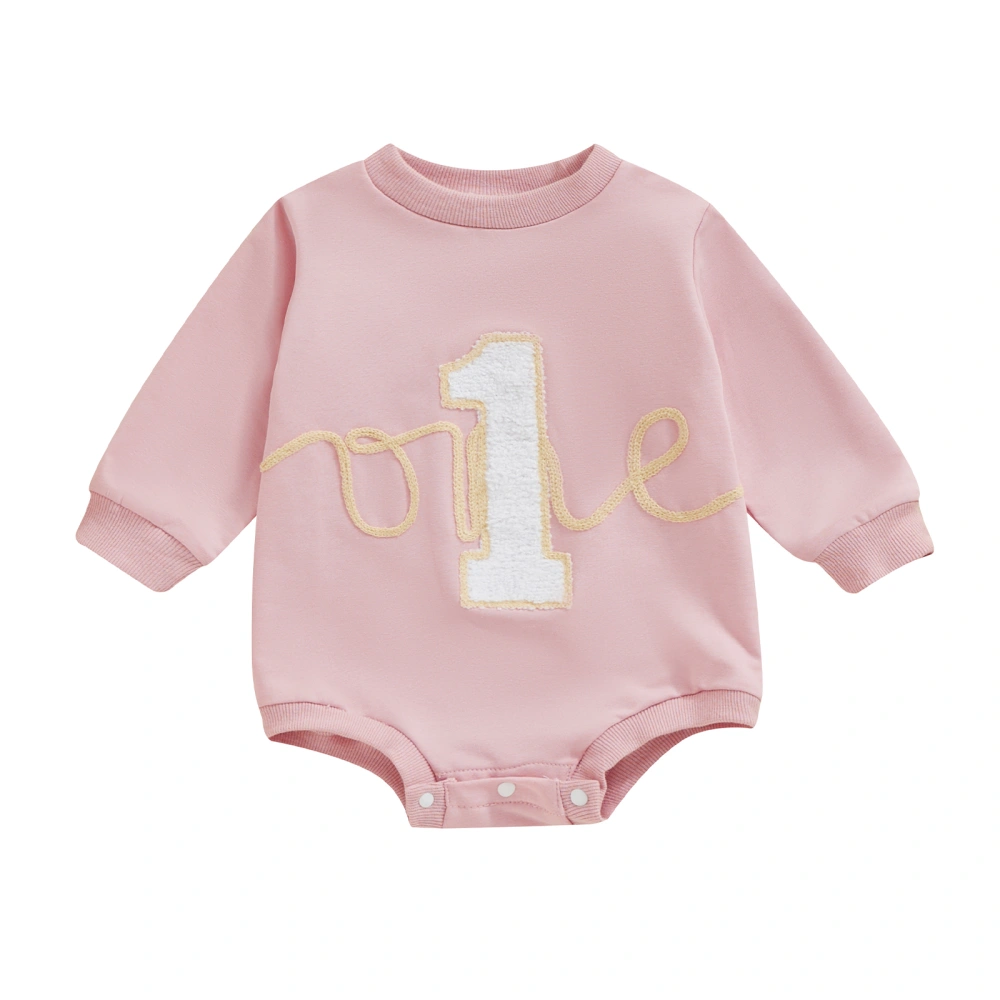 Baby First Birthday Romper, Long Sleeve Letters Fall Bodysuit