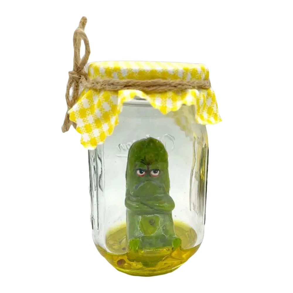 Pickle Ornament, Funny Grumpy Pickle in a Jar Statue Desktop Decor