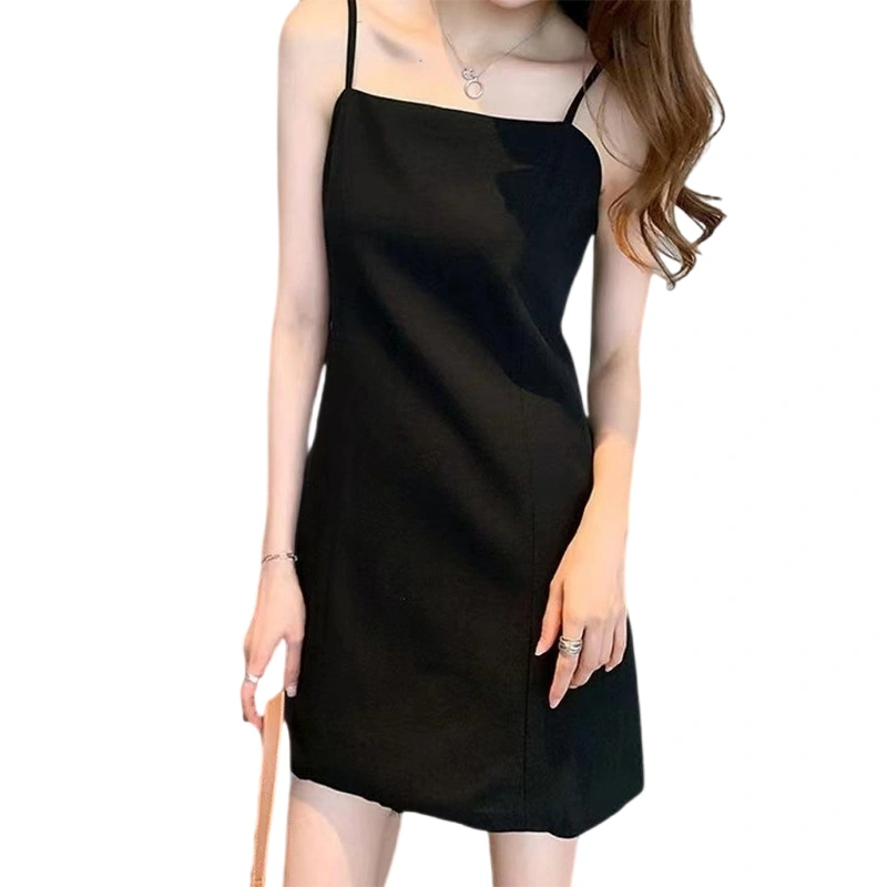 Women Solid Color Cami Dress Spaghetti Strap Slim Fit Short Dress