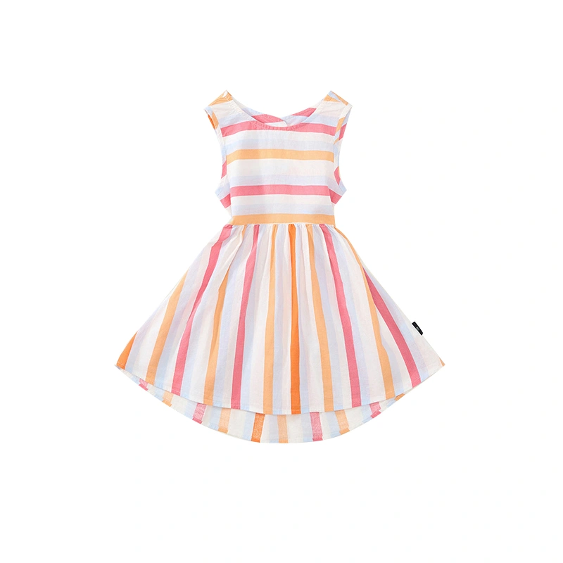 Little Girl Tank Dress Colorful Striped Sleeveless Cut Out Waist Dress