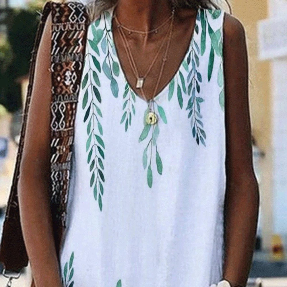 Leaf Print Pocket Loose Casual Dress