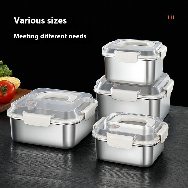 304 Stainless Steel Crisper Square Lunch Box With Handle