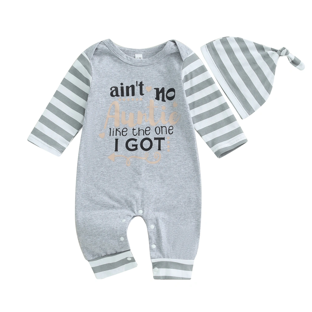 Baby Boy Jumpsuit and Hat Set Long Sleeve Letter Print Romper Cap Kit