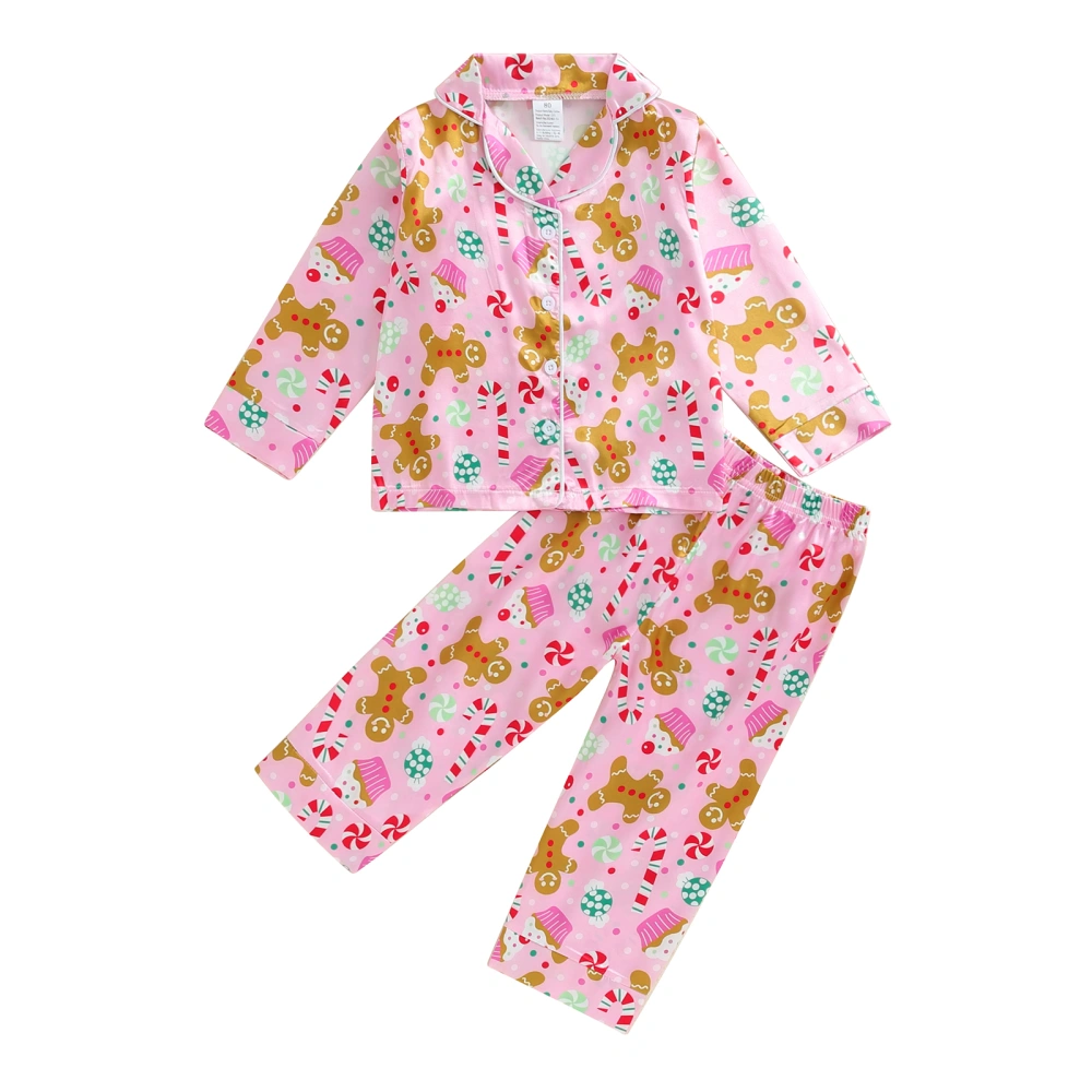 Kid Girl Christmas Pajamas Set, Candy Print Tops Elastic Waist Pants